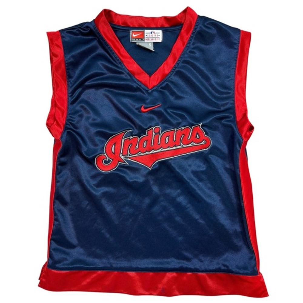 Nike‎ Cleveland Indians Vtg Y2K Jersey Youth 5 Navy Red Sleeveless Embroidered